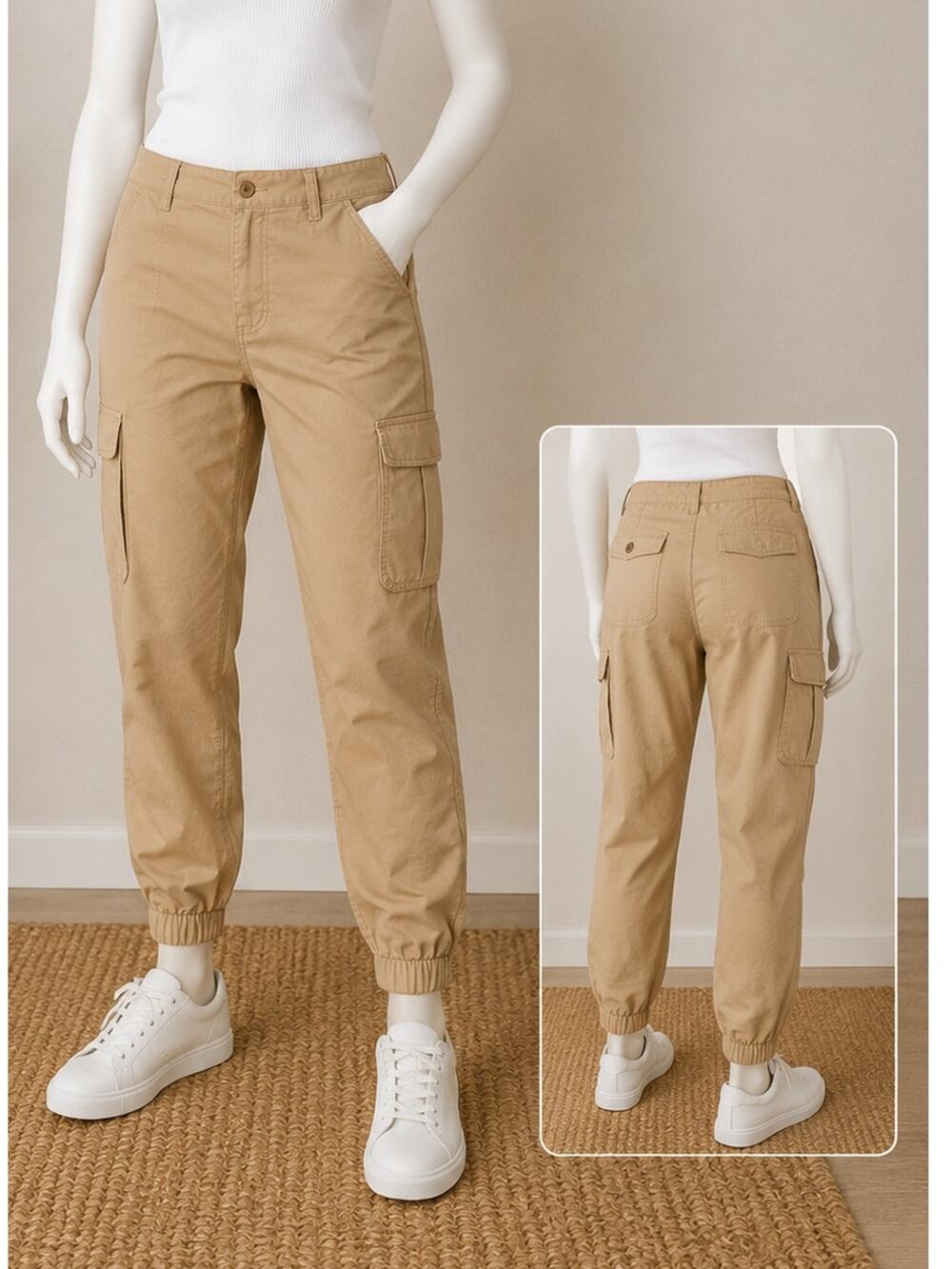 GAP Girlfriend Jogger Pants Womens 14 Tall NWT Tan Cargo Utility Tapered hiking